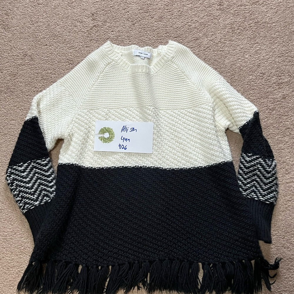 Evereve John and Jenn Black and Cream Sweater